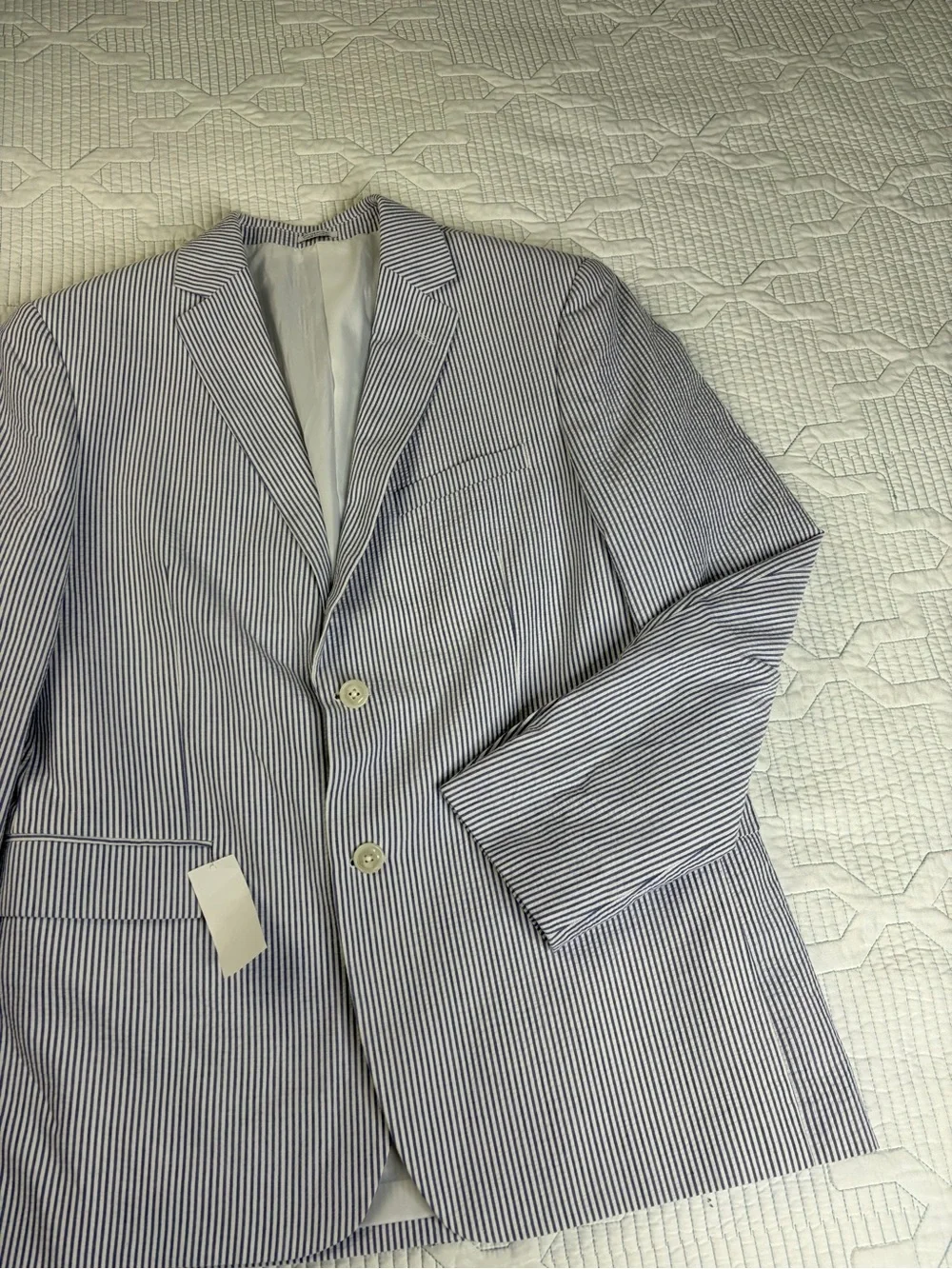 Saddlebred Mens 40R Seersucker Blazer Blue White Striped Cotton Sport Coat